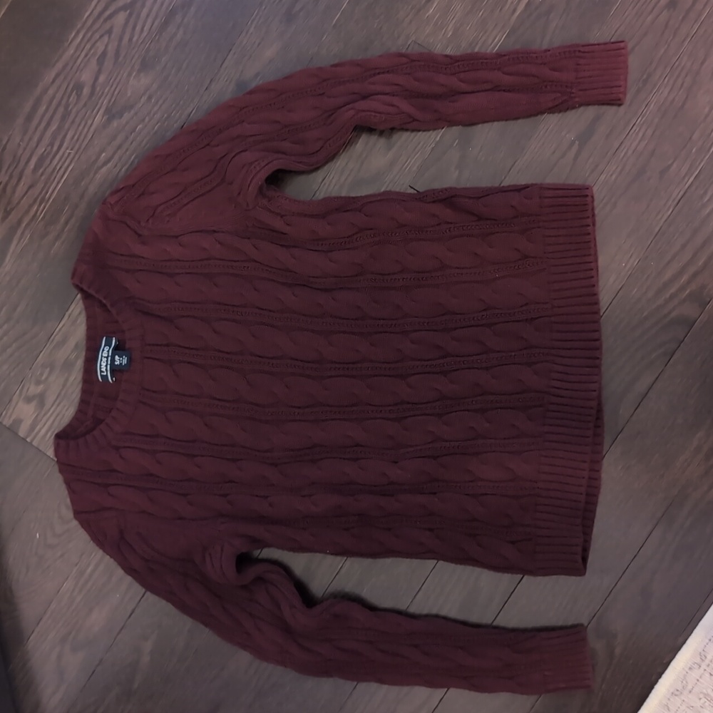 Lands End Women's Burgandy Cable Knit Sweater
